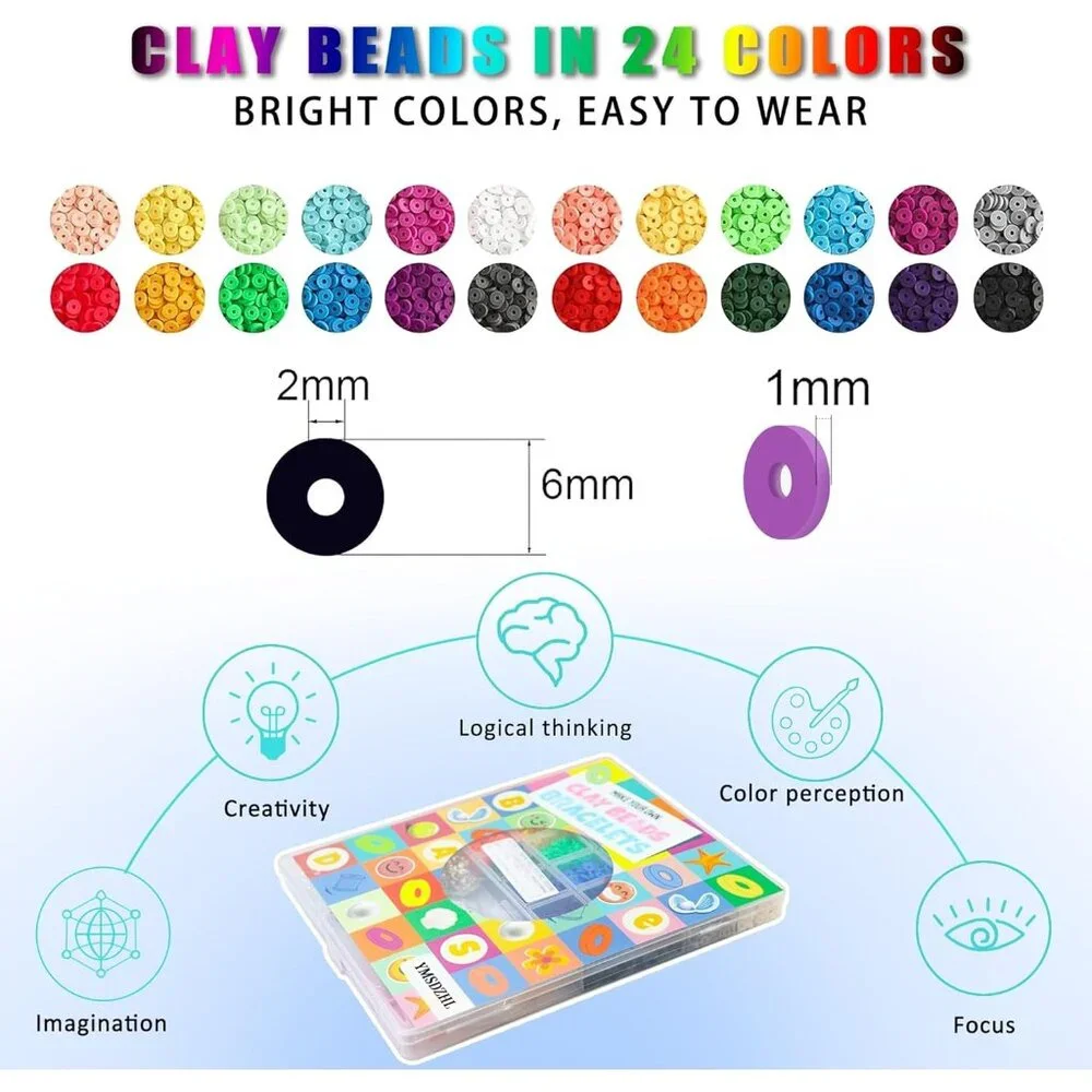 Clay Beads Bracelet Making Kit 6000+PCS 24 Color Flat Jewelry Crafts Friendship